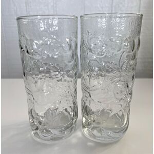 Set of 2 Vintage Libbey American Directoire Embossed Orchard Fruit Glasses Clear